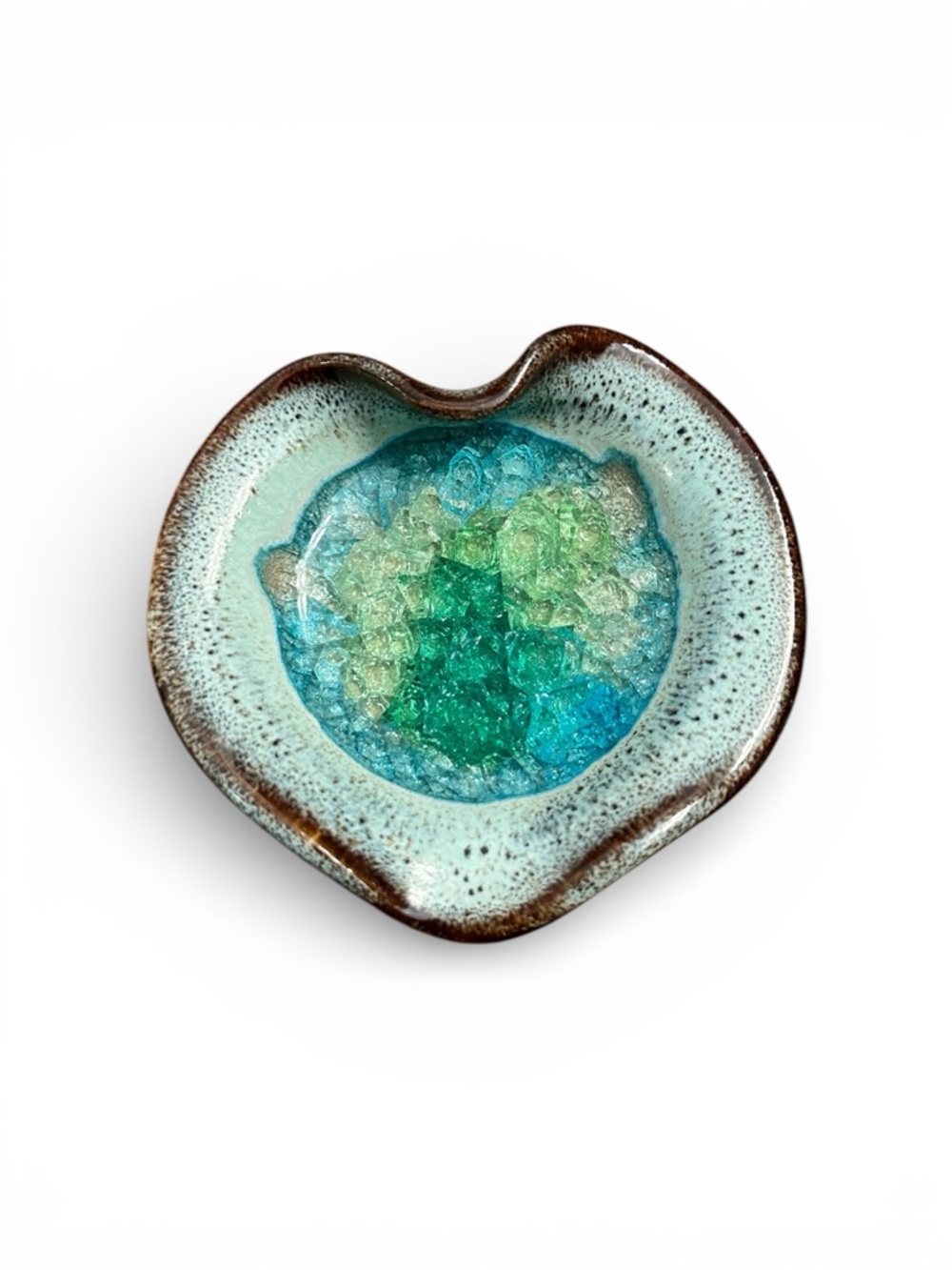 Down To Earth Pottery Handmade Ceramic Heart Dish with Blue and Green Glaze
